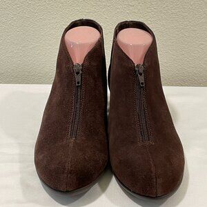 AEROSOLES "Allowance"  Suede Top Zip Wedge Booties Dark Brown Women 9
